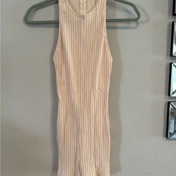 Zara S Cream Ribbed Sleeveless Jumpsuit - Picture 3 of 4